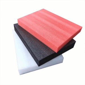 EPE foam material in black, white, and red colors showcasing lightweight and shock-absorbing properties for custom protective packaging manufacturers