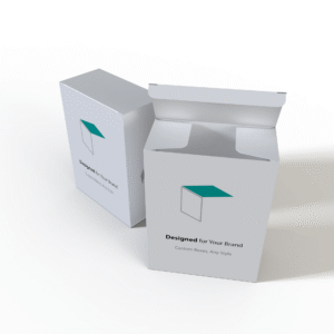 Two Reverse Straight Tuck End folding boxes, one shown half-open to display structure