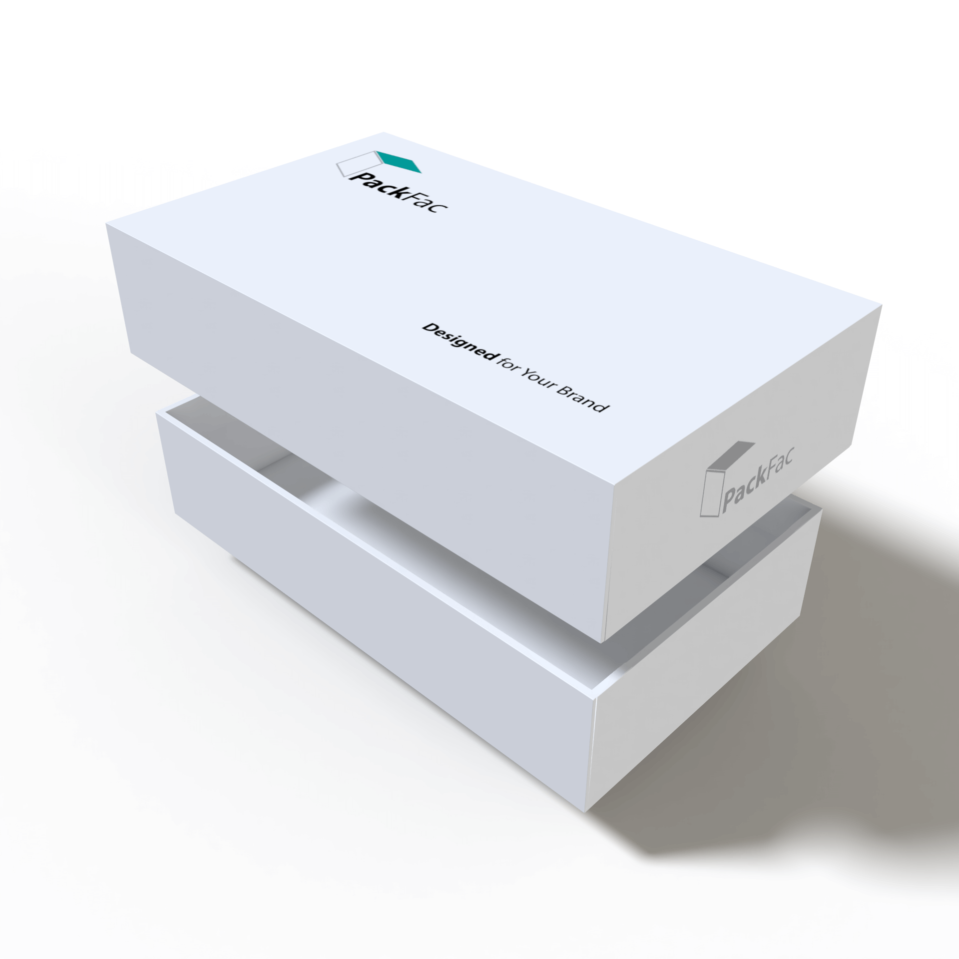 2-piece rigid box with lid opened to display separate base and lid structure, ideal for luxury retail and wholesale packaging