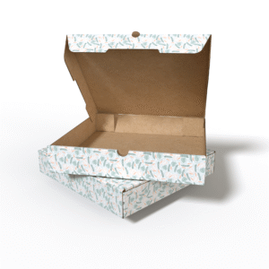 Two corrugated pizza boxes stacked together, with the top box open to display the interior structure and durable design for food packaging suppliers