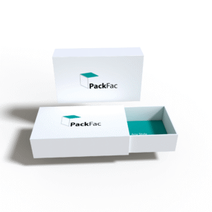 Two rigid drawer style boxes displayed from different angles, one half-open to show drawer structure and one fully closed, ideal for luxury retail and wholesale packaging suppliers