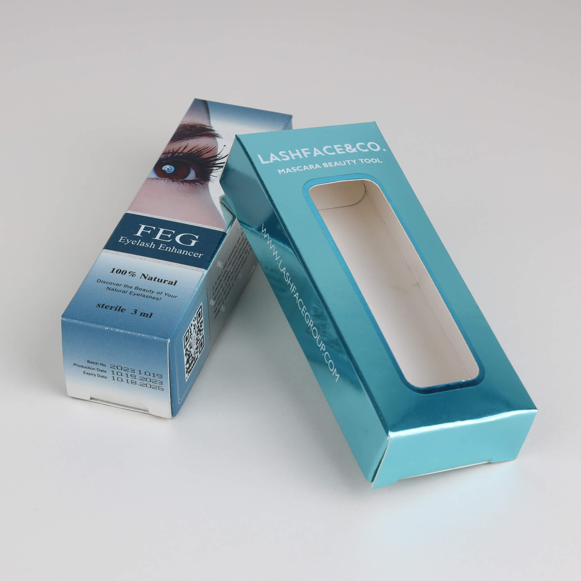 Two elegant folding cardboard boxes designed for luxury eyelash packaging