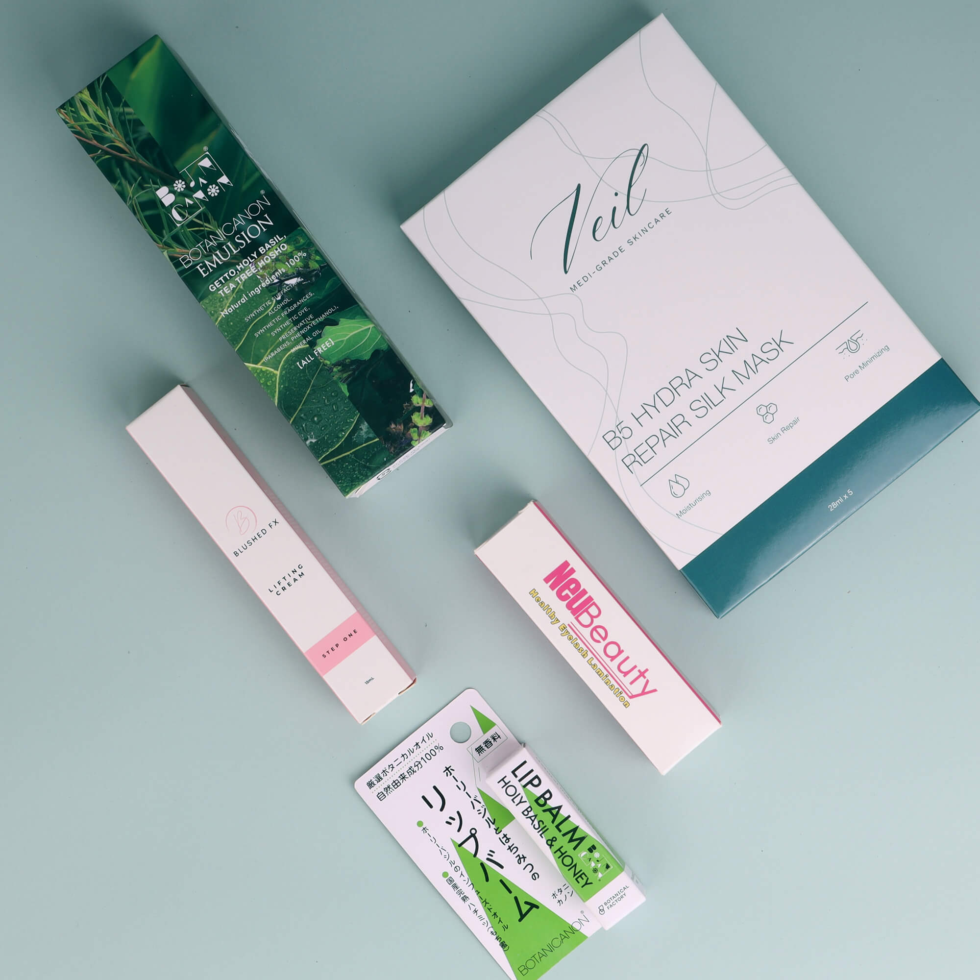 Five premium folding boxes for packaging various skincare products