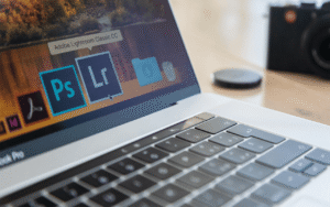 laptop with photoshop software