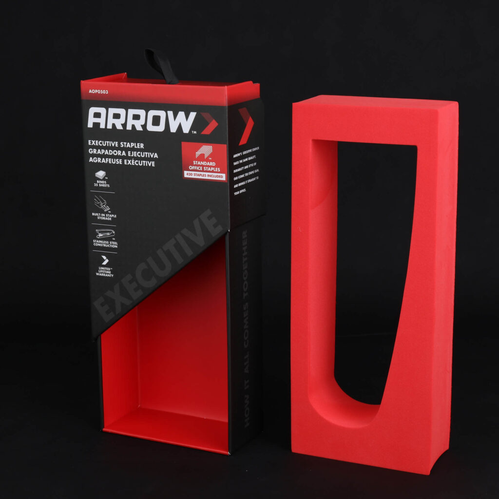 Premium magnetic gift box with red EVA foam insert to securely showcase products