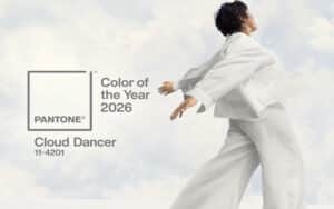 a dancing lady with worlds "color of the year 2026 cloud dancer"