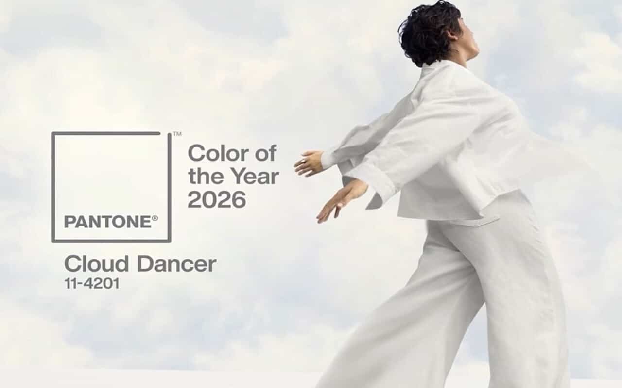 a dancing lady with worlds "color of the year 2026 cloud dancer"