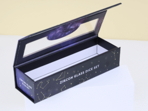 Open book-style magnetic gift box with PET window