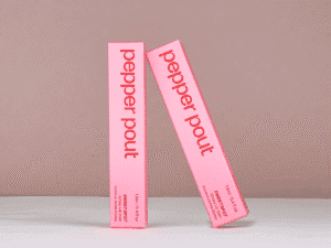 Pepper Pout dual-insert lip packaging side view