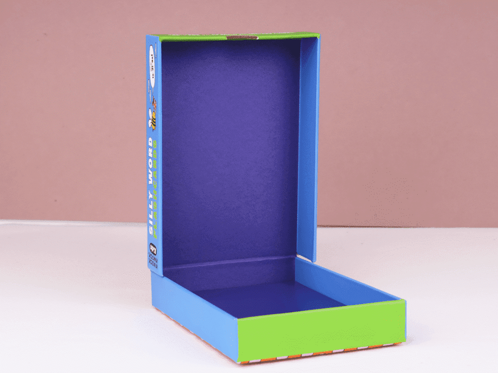 Open clamshell packaging design showing interior structure with 350g C1S paper lamination
