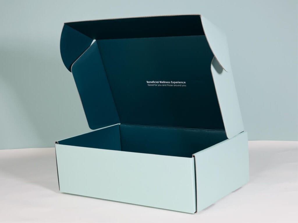 Printed interior of custom E-flute mailer box