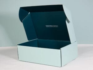 Printed interior of custom E-flute mailer box