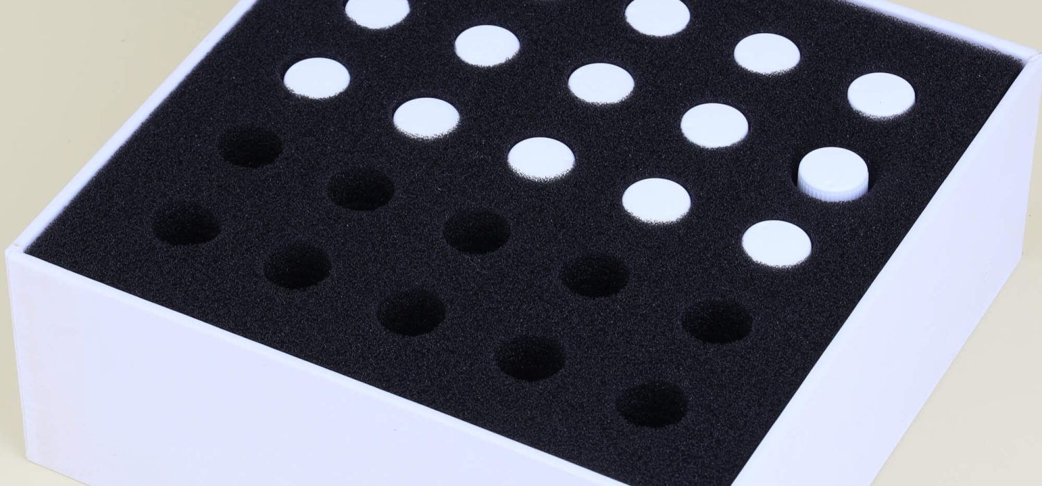 PU foam insert with holes Primary Packaging for Biomedical Tubes